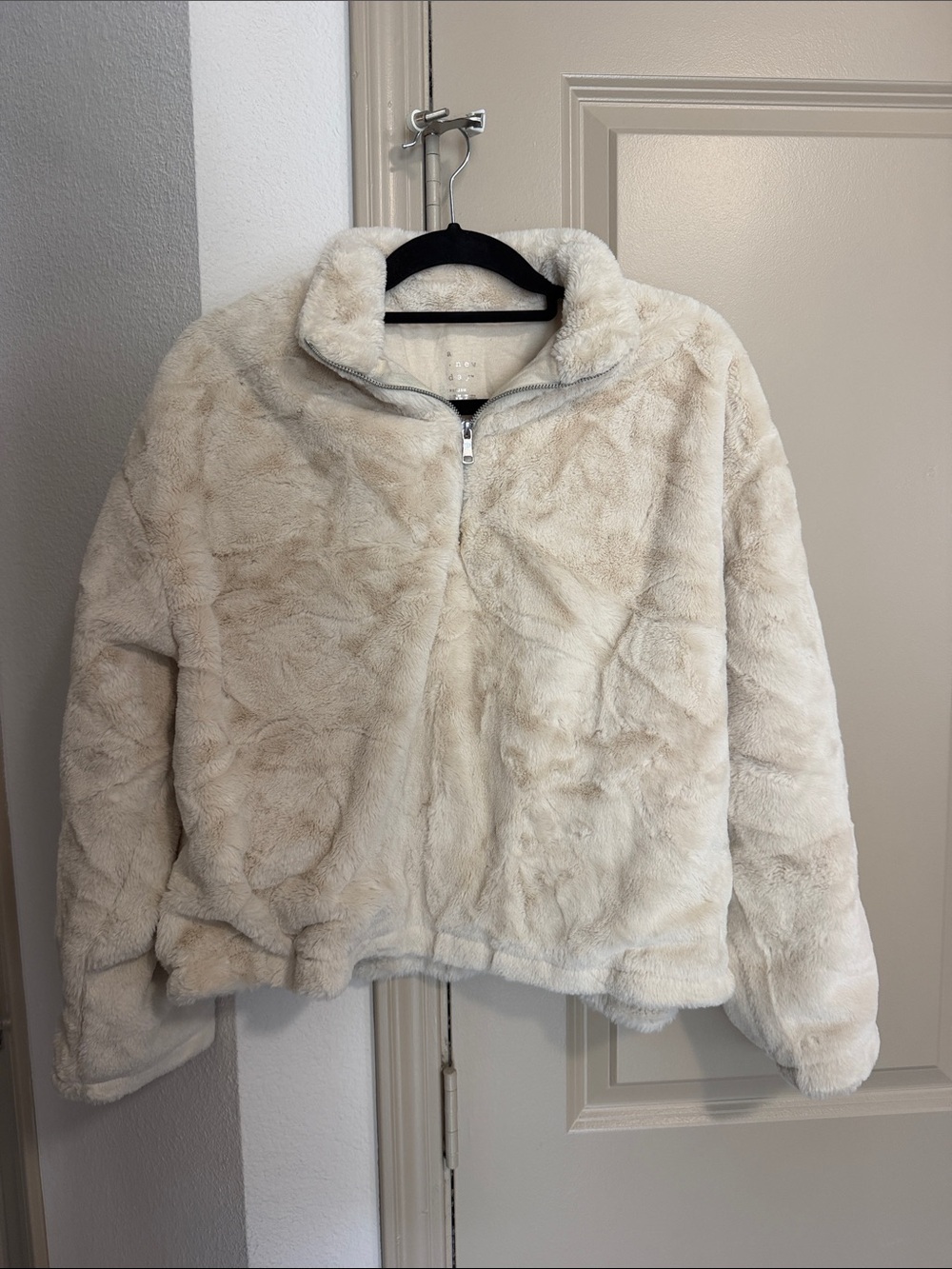 a new day Cream Plush Faux Fur Zip Jacket